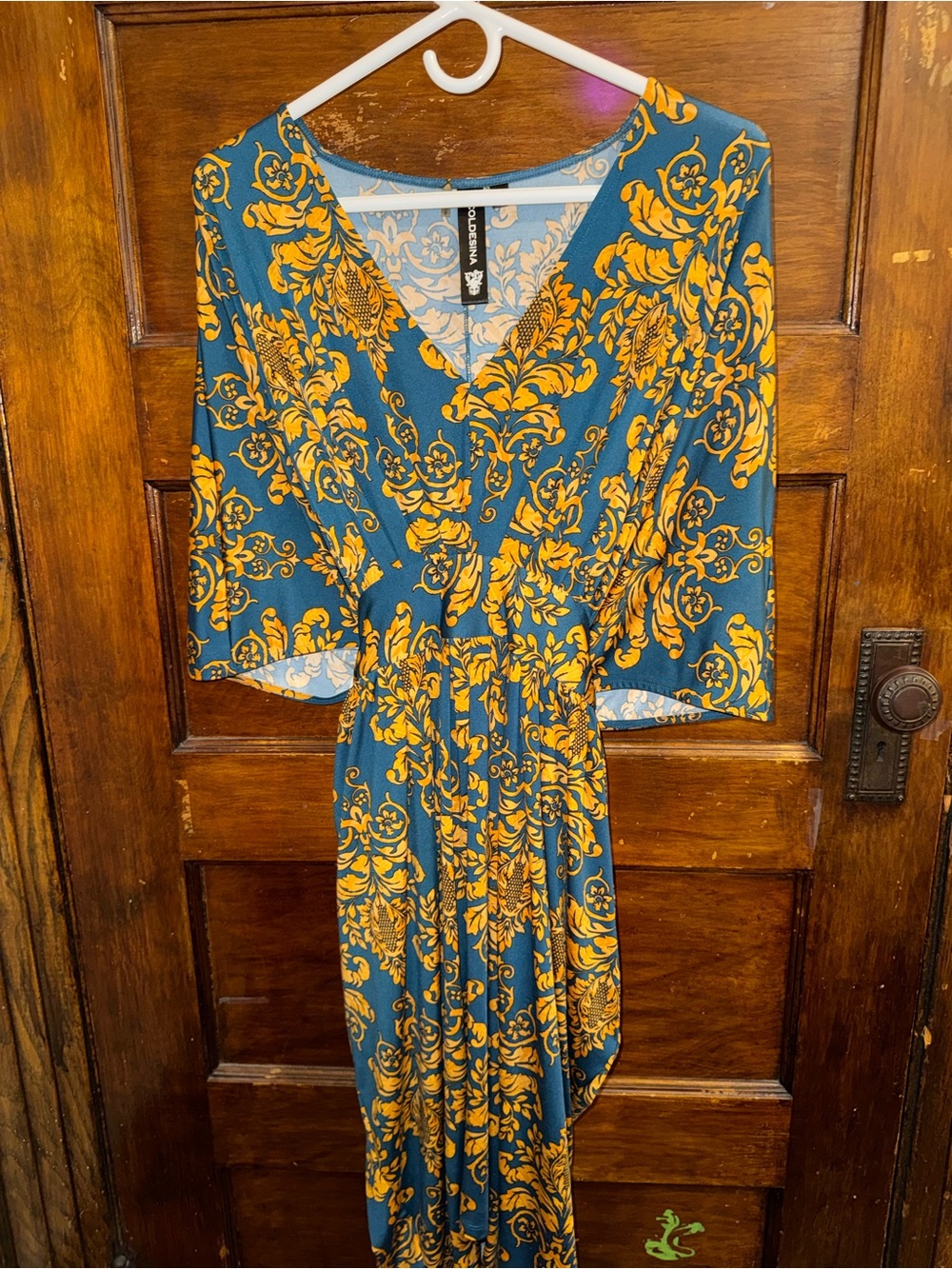 Floral Wrap Maxi Dress in Teal and Mustard - Elegant V-Neck